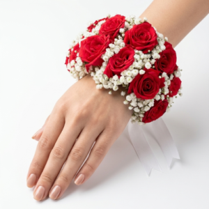 Red Rose Gajra with Gypsophila