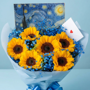 Sunflower Bouquet with Starry Night Inspired Art Card