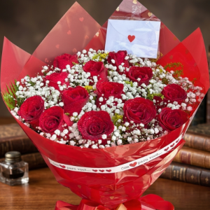 Romantic Red Rose Bouquet with Love Note