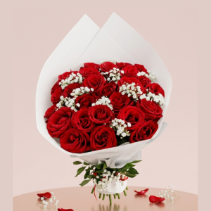 Elegant Red Rose Bouquet with Baby’s Breath