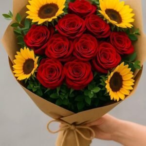 Red Rose & sun flowers Bouquet